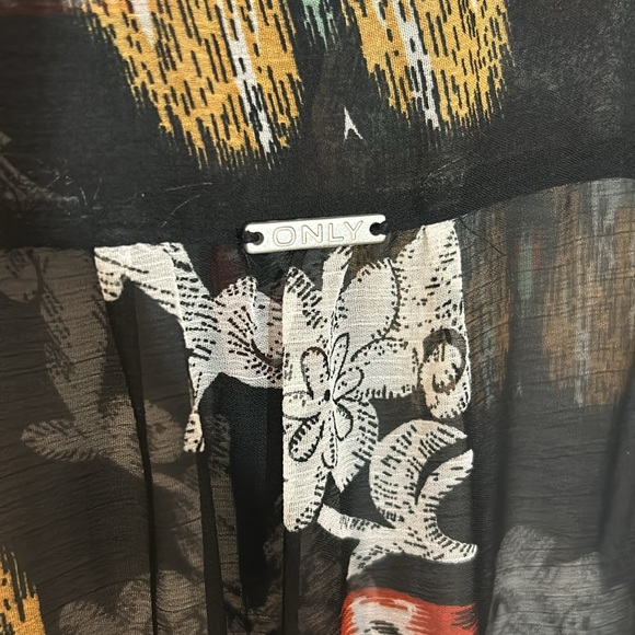 ONLY Sheer Boho Bohemian Hippie 3/4 Sleeve Gathered Skirt Multicolor Dress - Picture 9 of 10